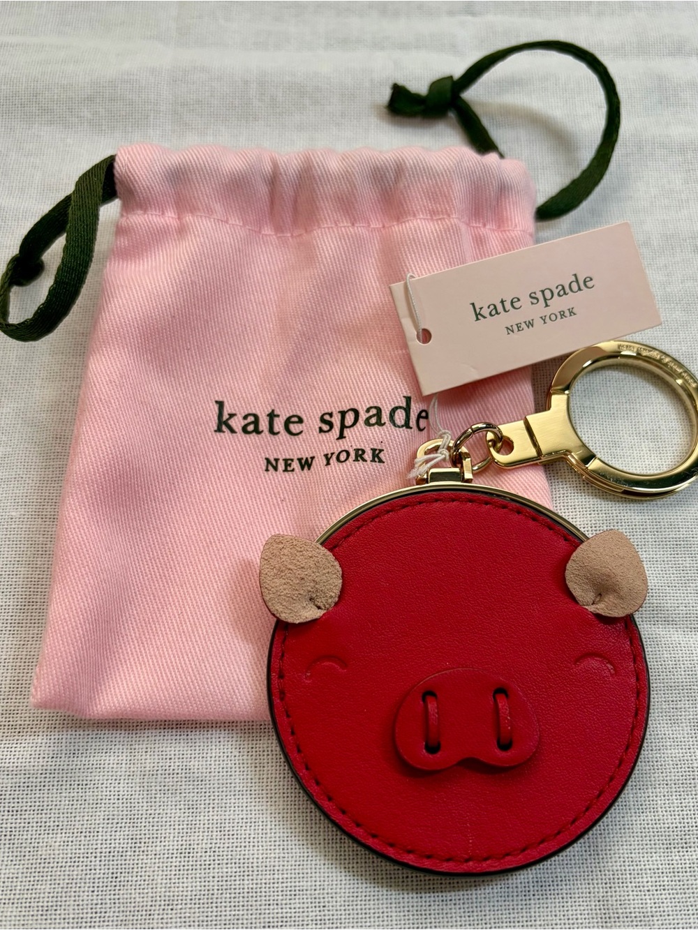 kate spade New York Red Leather Pig Keychain/Bag Charm